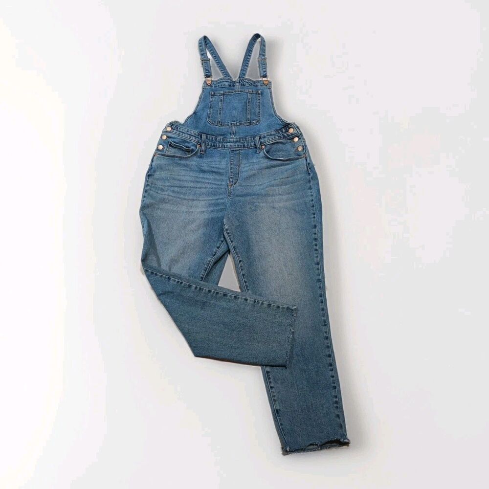 Universal Thread Denim Bib Overalls Full Length Raw Hem Mid Rise Size 14/26R